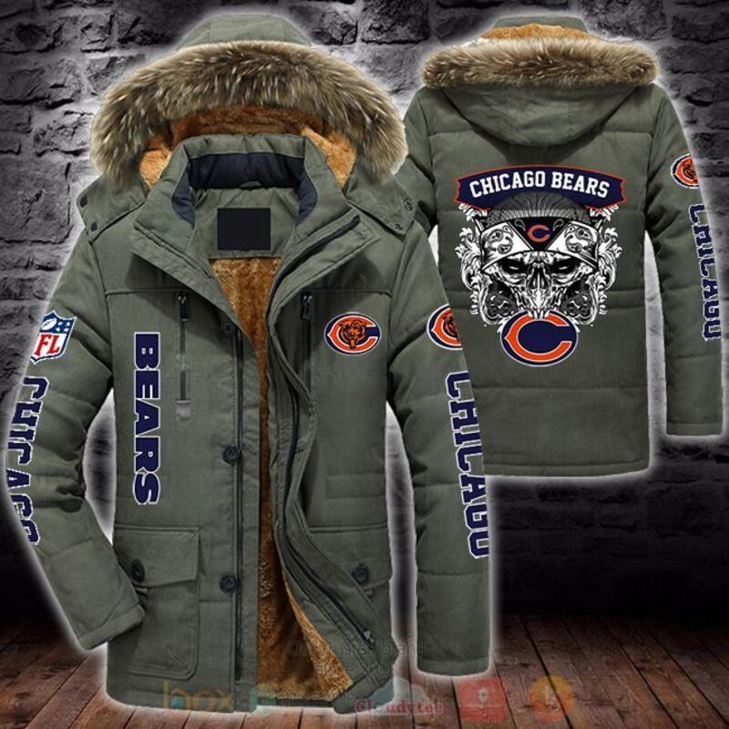 BEST NFL Chicago Bears Skull White Parka Jacket Coat Winter 3 NFL Chicago Bears Skull White Parka Jacket 1 2