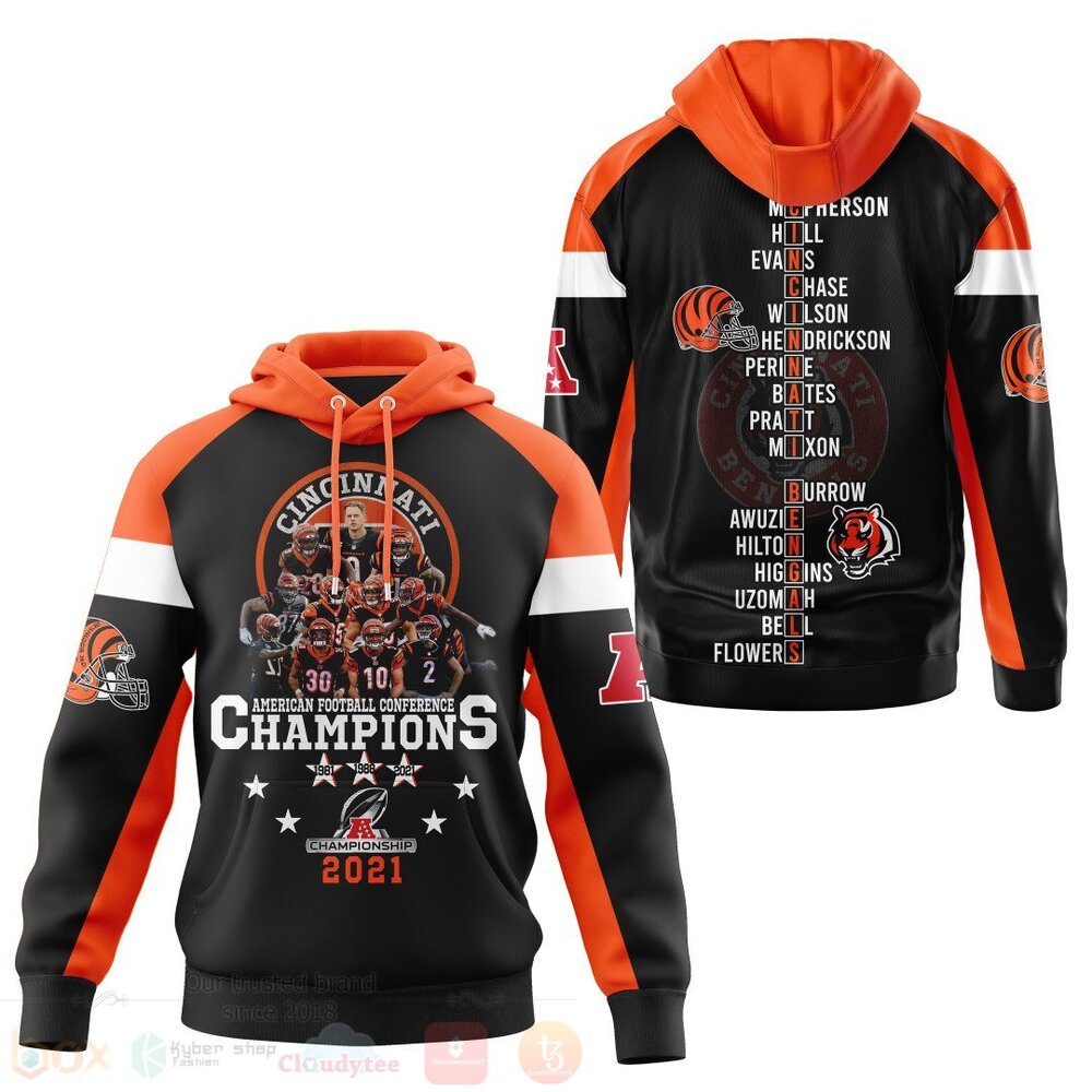 BEST NFL Cincinnati Bengals American Football Conference Champions All Over Print Hoodie, T-Shirt 3 NFL Cincinnati Bengals American Football Conference Champions 3D Hoodie Shirt 1 2