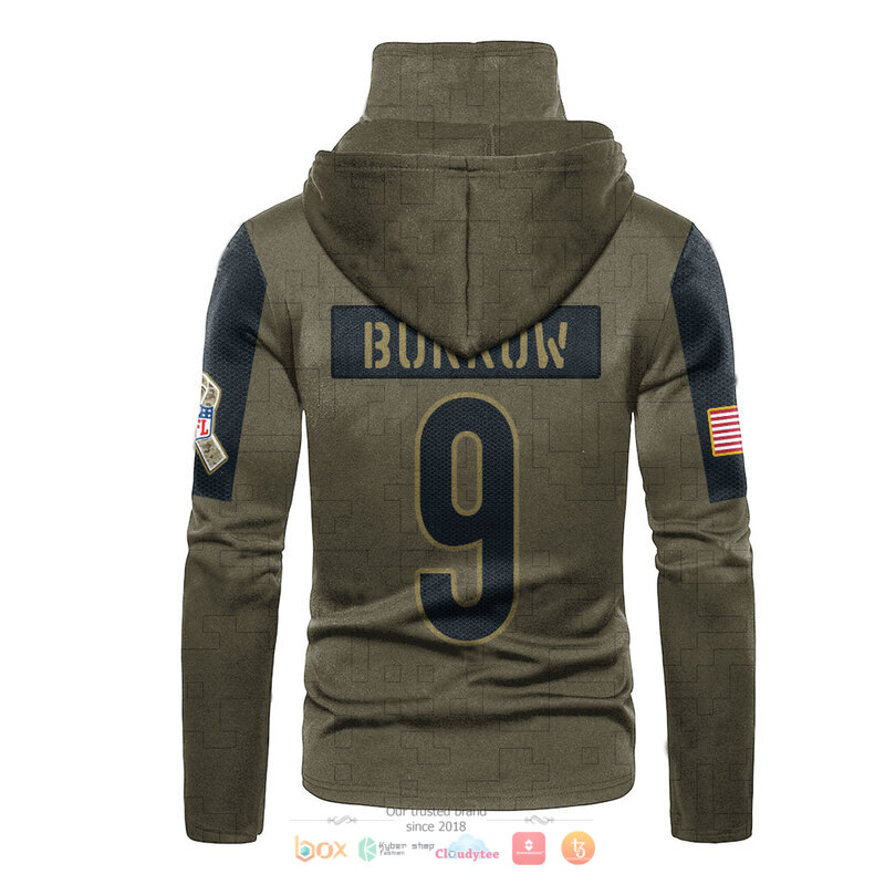 NFL Cincinnati Bengals Burrow 9 Moss Green 3d hoodie mask 3 NFL Cincinnati Bengals Burrow 9 Moss Green 3d hoodie mask 1 2