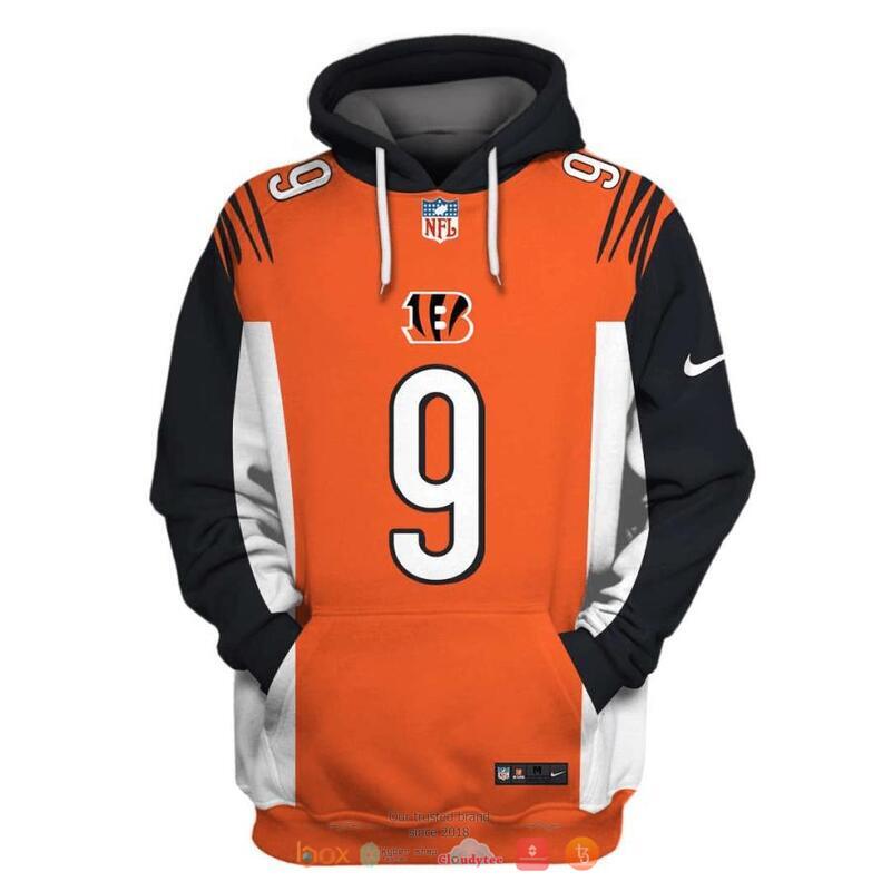 NFL Cincinnati Bengals Burrow 9 Nike Black Orange 3d shirt hoodie 1 2