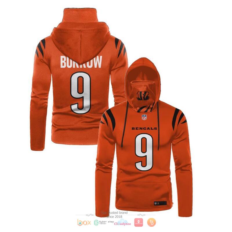 NFL Cincinnati Bengals Burrow 9 Orange 3d hoodie mask