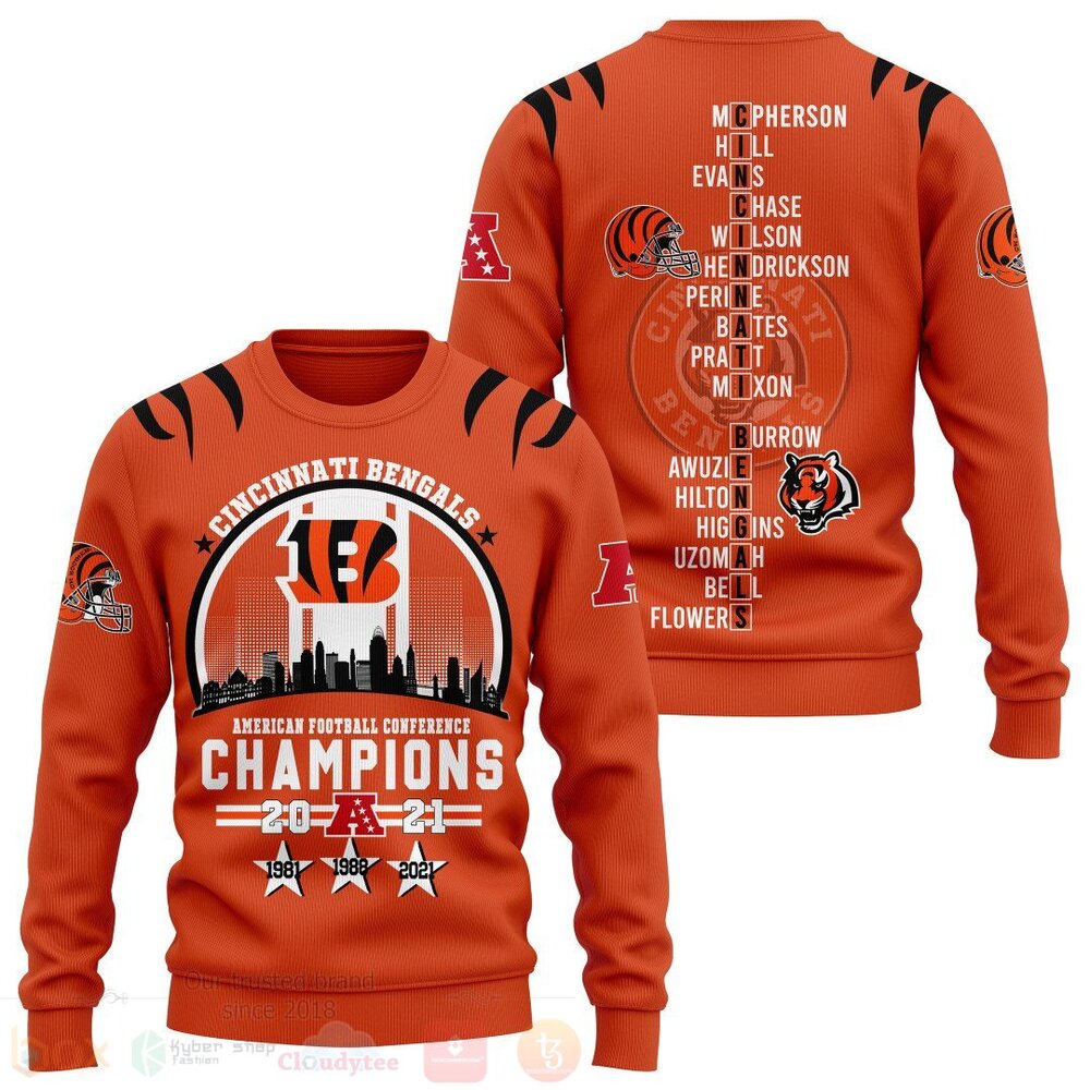 BEST NFL Cincinnati Bengals Champions 2021 Orange All Over Print Hoodie, T-Shirt 2 NFL Cincinnati Bengals Champions 2021 Orange 3D Hoodie Shirt 1