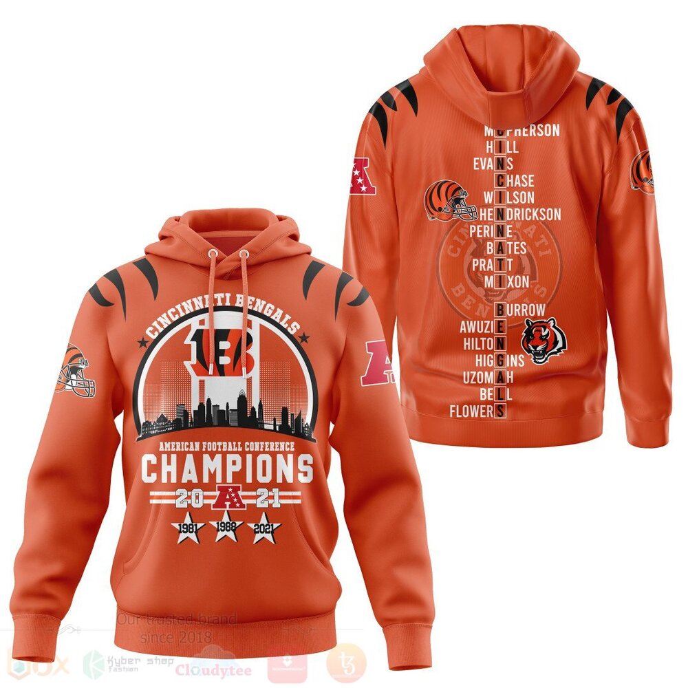 BEST NFL Cincinnati Bengals Champions 2021 Orange All Over Print Hoodie, T-Shirt 3 NFL Cincinnati Bengals Champions 2021 Orange 3D Hoodie Shirt 1 2