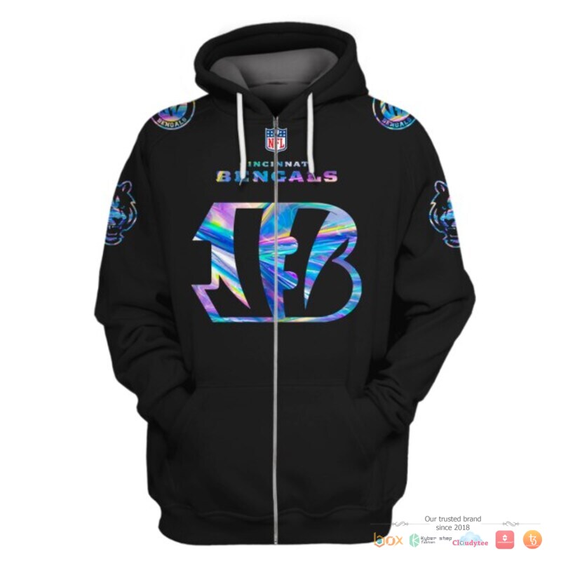 NFL Cincinnati Bengals black hologram Custom 3d shirt, hoodie 2 NFL Cincinnati Bengals black hologram Custom 3d shirt hoodie 1