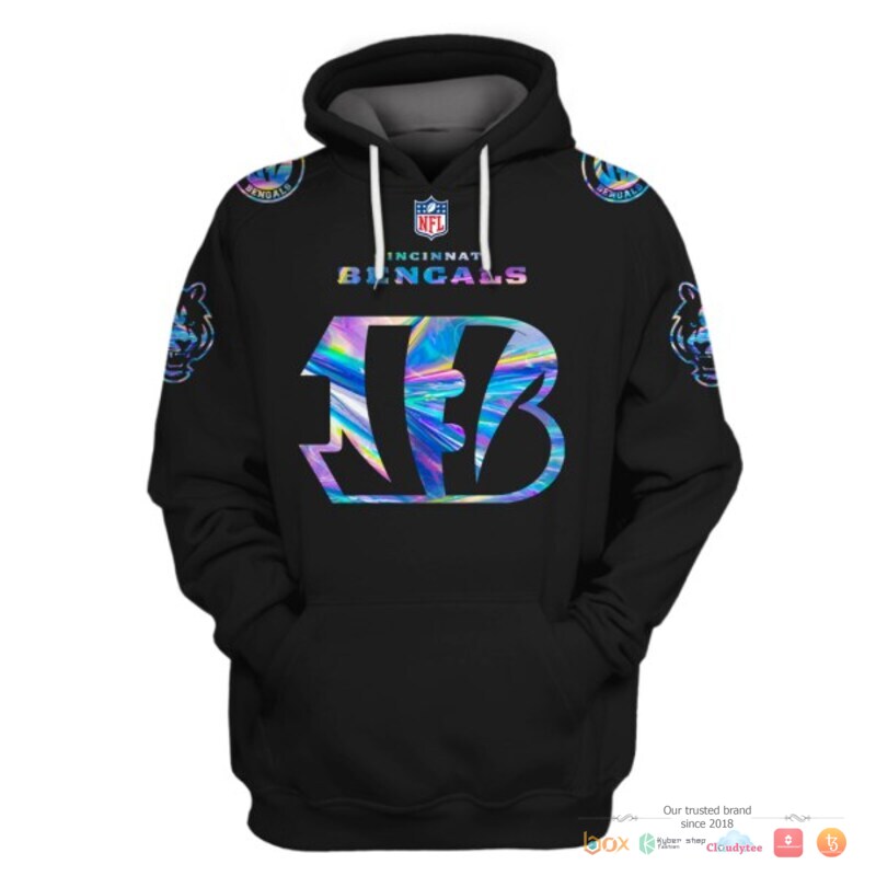 NFL Cincinnati Bengals black hologram Custom 3d shirt, hoodie 3 NFL Cincinnati Bengals black hologram Custom 3d shirt hoodie 1 2