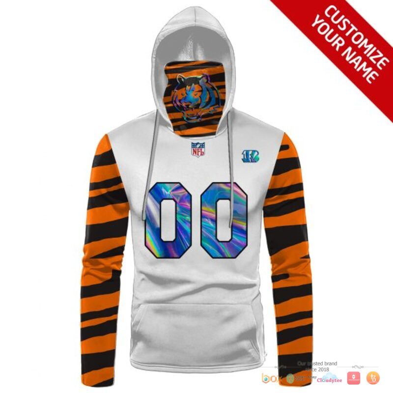 NFL Cincinnati Bengals white orange hologram Custom 3d hoodie mask 1