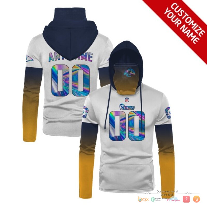NFL Los Angeles Rams white yellow hologram 3d hoodie mask