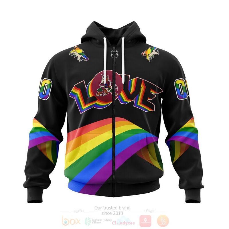 BEST NHL Arizona Coyotes Love LGBT Pride Personalized Custom All Over Print 3D Hoodie, Shirt 2 NHL Arizona Coyotes Love LGBT Pride Personalized Custom 3D Hoodie Shirt 1