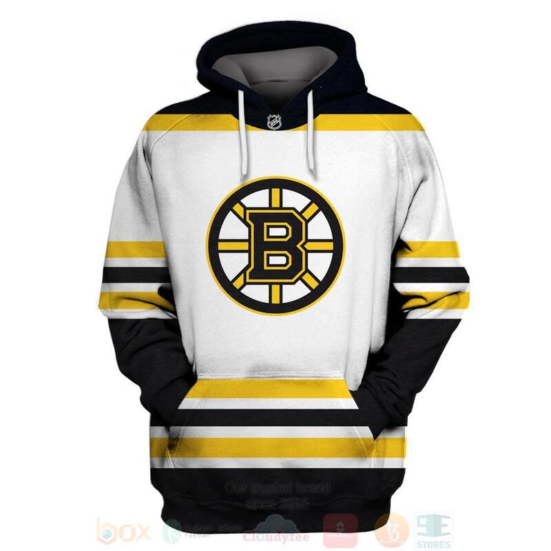 BEST NHL Boston Bruins Personalized White Yellow Full Printing 3D Hoodie, Shirt 2 NHL Boston Bruins Personalized White Yellow 3D Hoodie Shirt 1