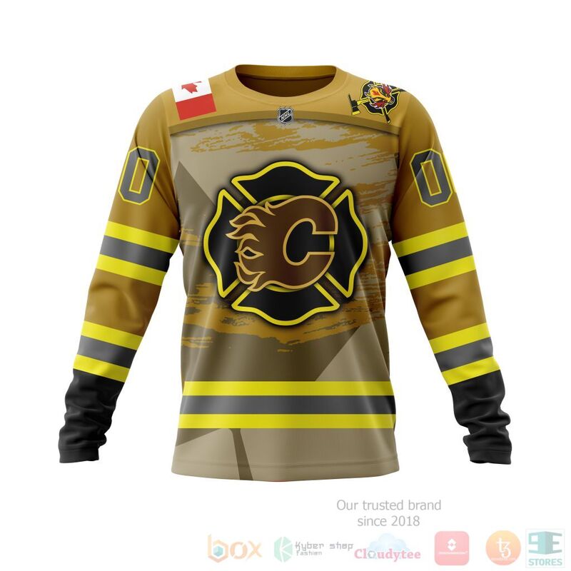 BEST NHL Calgary Flames Honnor Firefighter Yellow Full Printing Custom 3D Hoodie, T-Shirt 3 NHL Calgary Flames Honnor Firefighter Yellow 3D Hoodie Shirt 1 2