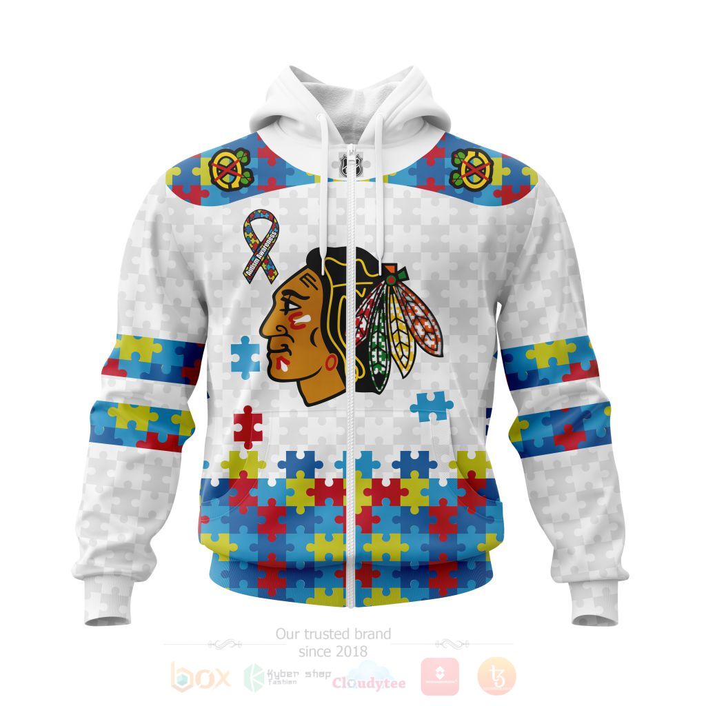 BEST NHL Chicago BlackHawks Autism Awareness Ver1 Personalized All Over Print Custom Hoodie, T-Shirt 2 NHL Chicago BlackHawks Autism Awareness Ver1 Personalized 3D Hoodie Shirt 1