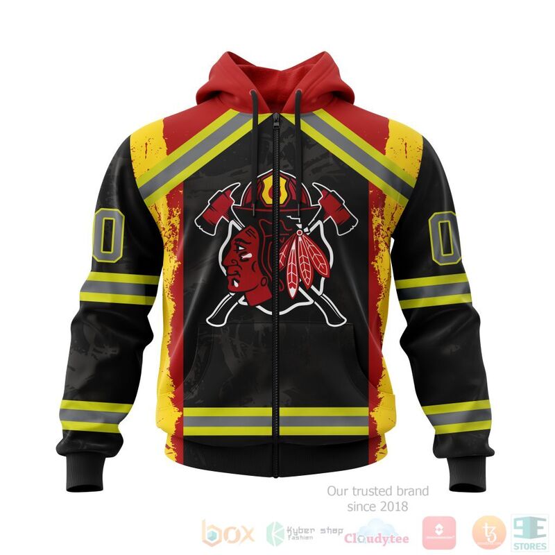 BEST NHL Chicago BlackHawks Honnor Firefighter Black Full Printing Custom 3D Hoodie, T-Shirt 2 NHL Chicago BlackHawks Honnor Firefighter Black 3D Hoodie Shirt 1