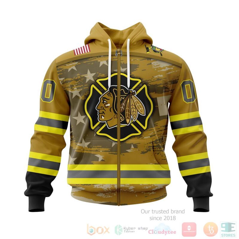 BEST NHL Chicago BlackHawks Honnor Firefighter Yellow Full Printing Custom 3D Hoodie, T-Shirt 2 NHL Chicago BlackHawks Honnor Firefighter Yellow 3D Hoodie Shirt 1