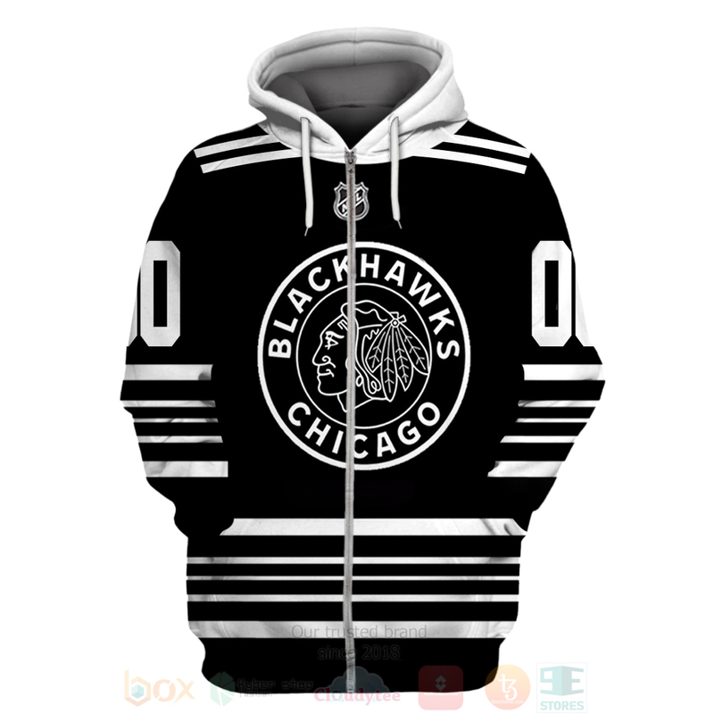 BEST NHL Chicago Blackhawks Personalized Black White Full Printing 3D Hoodie, Shirt 2 NHL Chicago Blackhawks Personalized Black White 3D Hoodie Shirt 1