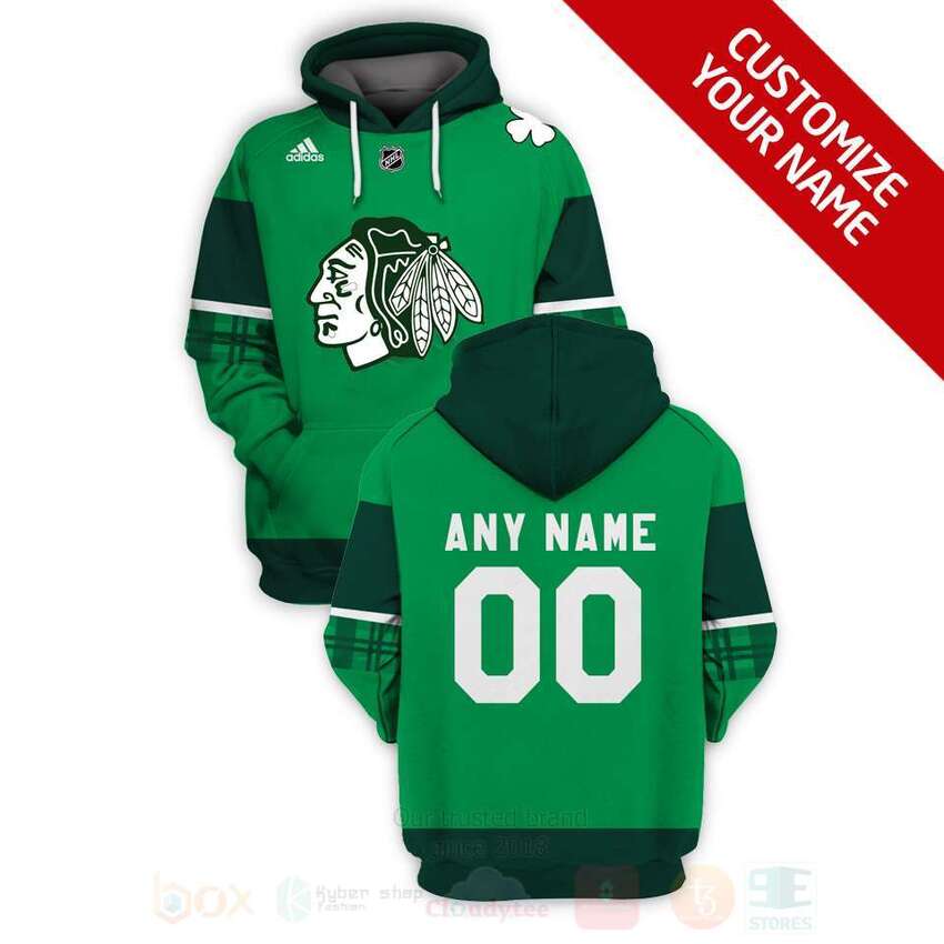 BEST NHL Chicago Blackhawks Personalized Custom Green Unisex 3D Hoodie, Shirt 17 NHL Chicago Blackhawks Personalized Green 3D Hoodie Shirt