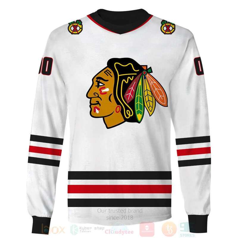 NHL Chicago Blackhawks Personalized White Red 2 3D Hoodie Shirt 1 2 3 4