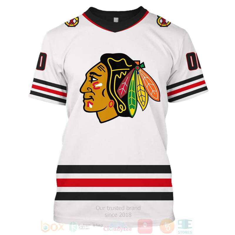 NHL Chicago Blackhawks Personalized White Red 2 3D Hoodie Shirt 1 2 3 4 5 6