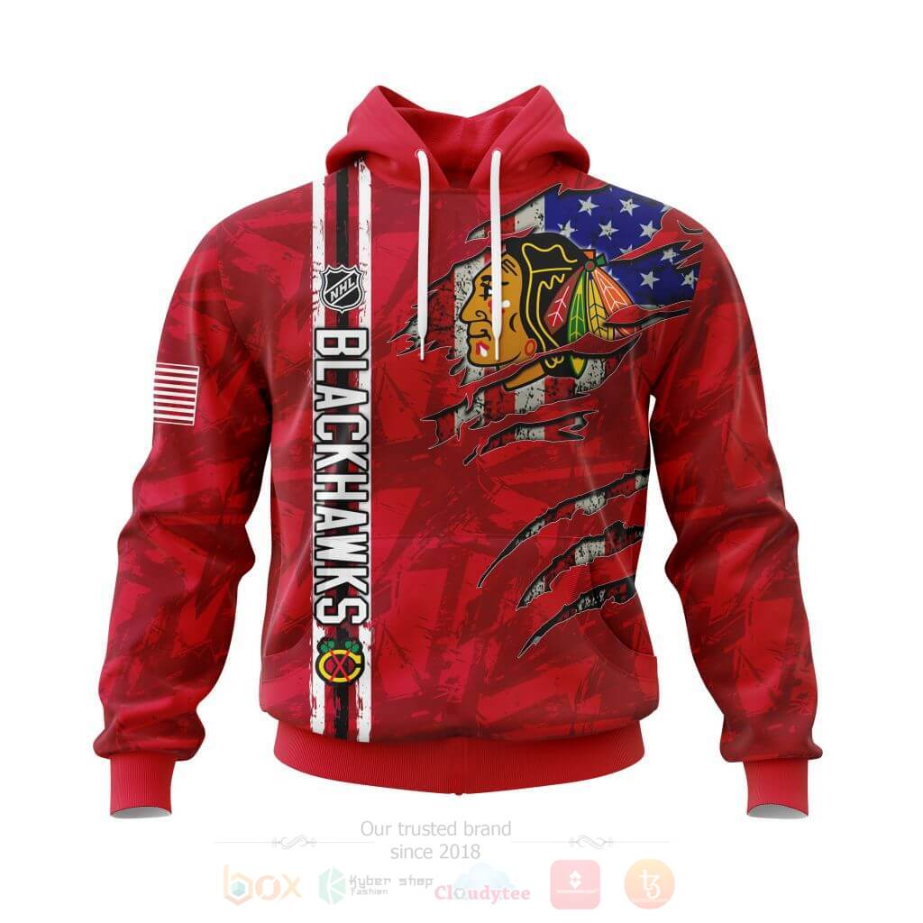 BEST NHL Chicago Blackhawks Personalized With American Flag All Over Print Custom Hoodie, T-Shirt 14 NHL Chicago Blackhawks Personalized With American Flag 3D Hoodie Shirt