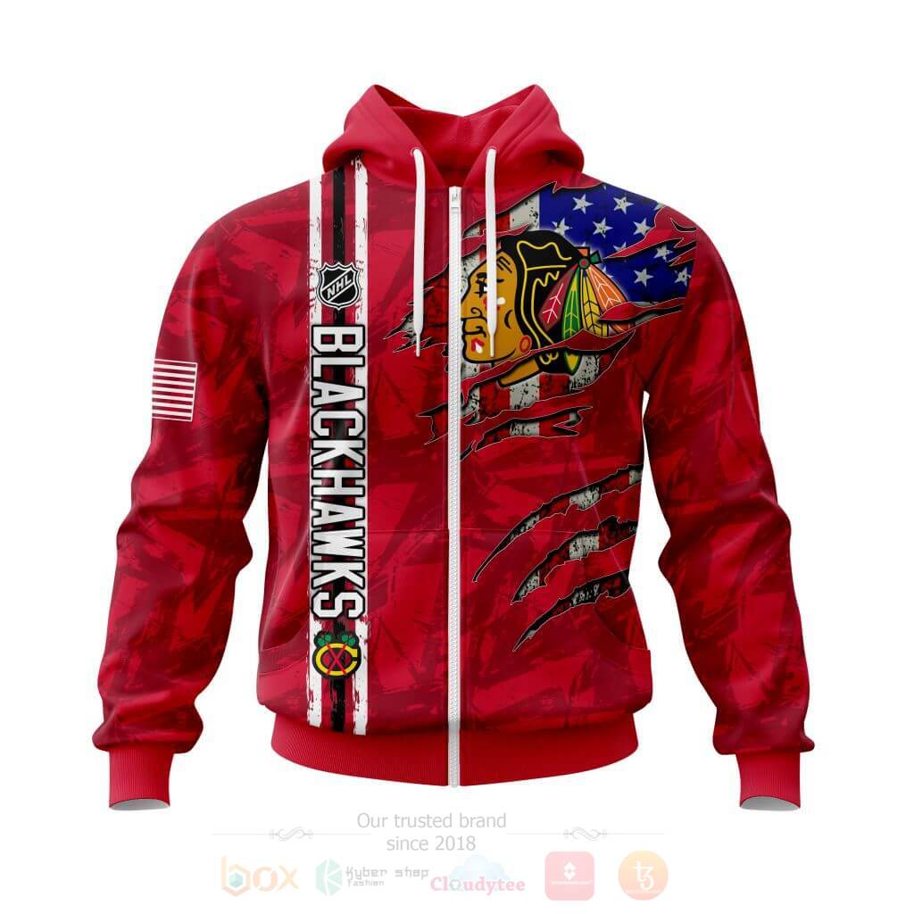 BEST NHL Chicago Blackhawks Personalized With American Flag All Over Print Custom Hoodie, T-Shirt 2 NHL Chicago Blackhawks Personalized With American Flag 3D Hoodie Shirt 1