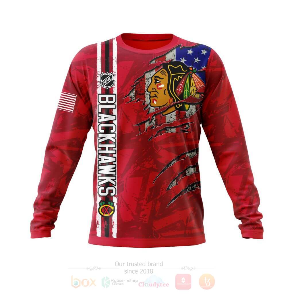 BEST NHL Chicago Blackhawks Personalized With American Flag All Over Print Custom Hoodie, T-Shirt 3 NHL Chicago Blackhawks Personalized With American Flag 3D Hoodie Shirt 1 2