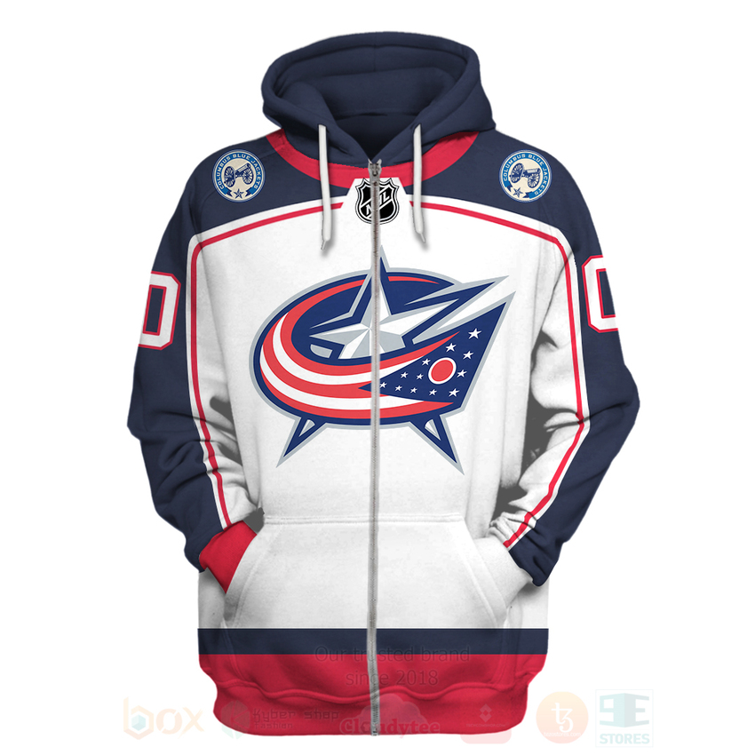BEST NHL Columbus Blue Jackets Personalized Custom White Navy Unisex 3D Hoodie, Shirt 2 NHL Columbus Blue Jackets Personalized White Navy 3D Hoodie Shirt 1