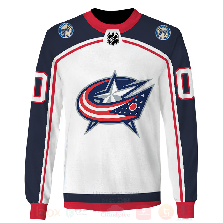 BEST NHL Columbus Blue Jackets Personalized Custom White Navy Unisex 3D Hoodie, Shirt 5 NHL Columbus Blue Jackets Personalized White Navy 3D Hoodie Shirt 1 2 3 4