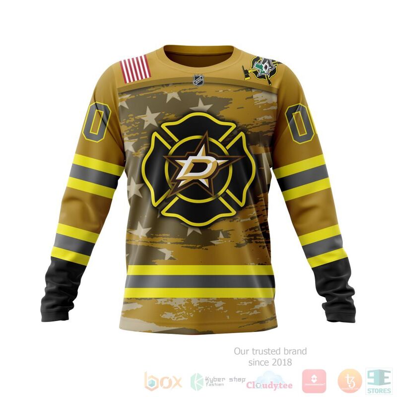 BEST NHL Dallas Stars Honnor Firefighter Yellow Full Printing Custom 3D Hoodie, T-Shirt 3 NHL Dallas Stars Honnor Firefighter Yellow 3D Hoodie Shirt 1 2