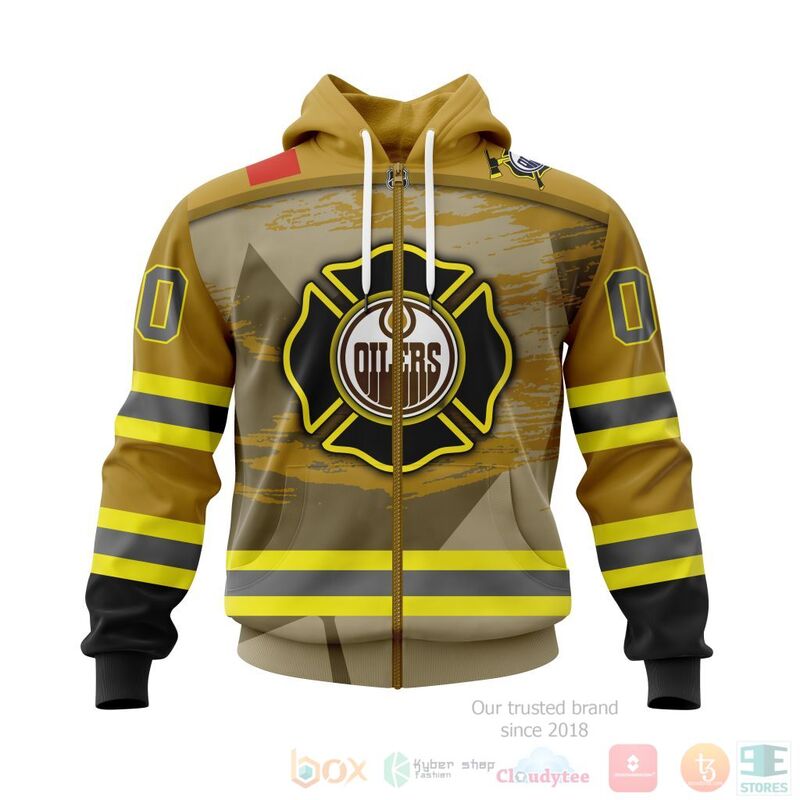 BEST NHL Edmonton Oilers Honnor Firefighter Yellow Full Printing Custom 3D Hoodie, T-Shirt 2 NHL Edmonton Oilers Honnor Firefighter Yellow 3D Hoodie Shirt 1