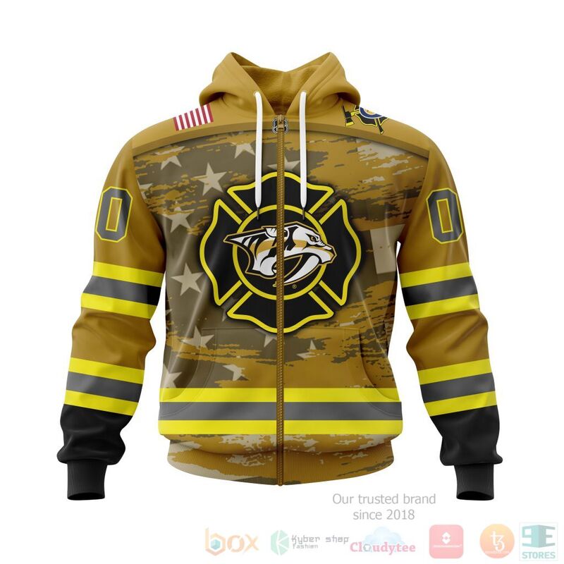 BEST NHL Nashville Predators Honnor Firefighter Yellow Full Printing Custom 3D Hoodie, T-Shirt 2 NHL Nashville Predators Honnor Firefighter Yellow 3D Hoodie Shirt 1