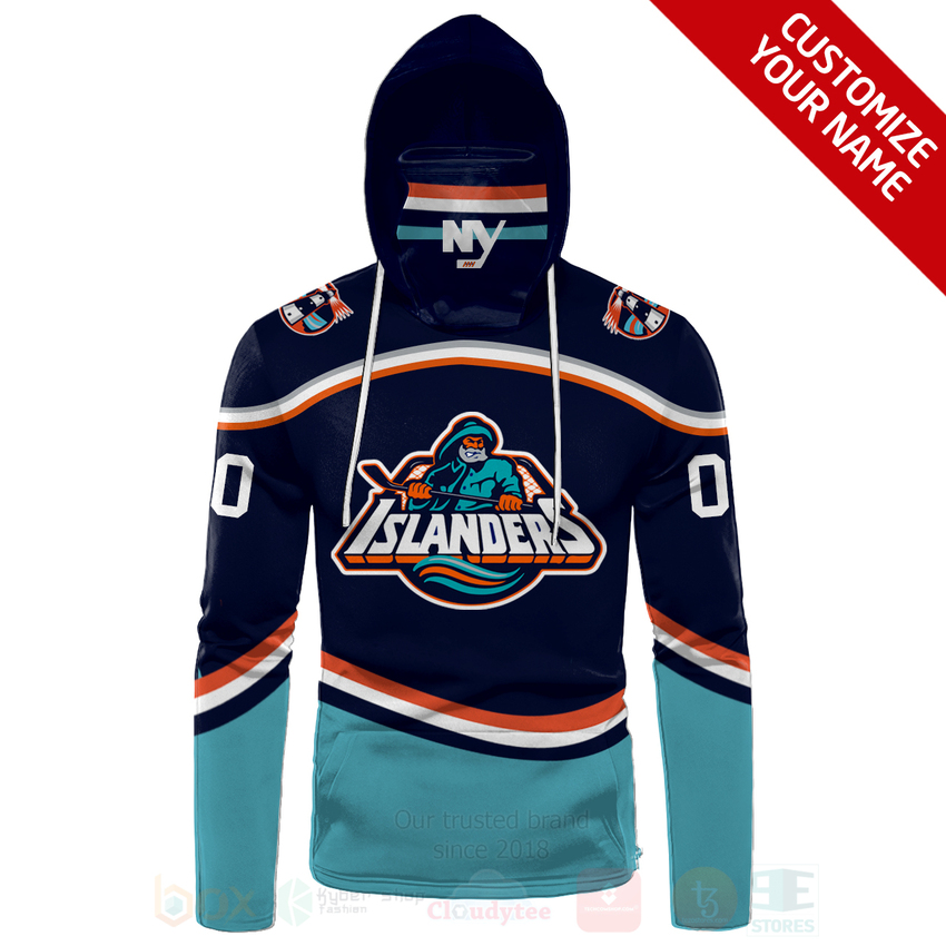 NHL New York Islanders Personalized Navy Blue 3D Hoodie Mask 1
