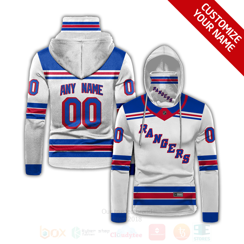 NHL New York Rangers Personalized White Blue 3D Hoodie Mask
