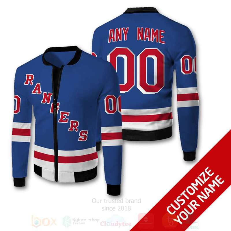 BEST NHL New York Rangers Team Personalized Blue PU 3D Bomber Jacket 4 NHL New York Rangers Team Personalized Blue 3D Bomber Jacket