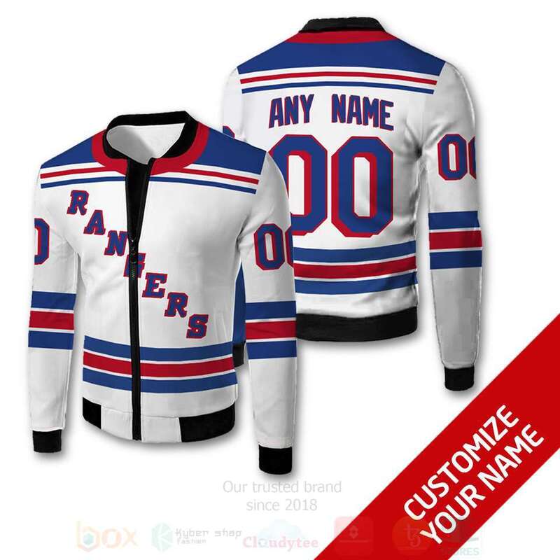 NHL New York Rangers Team Personalized White 3D Bomber Jacket