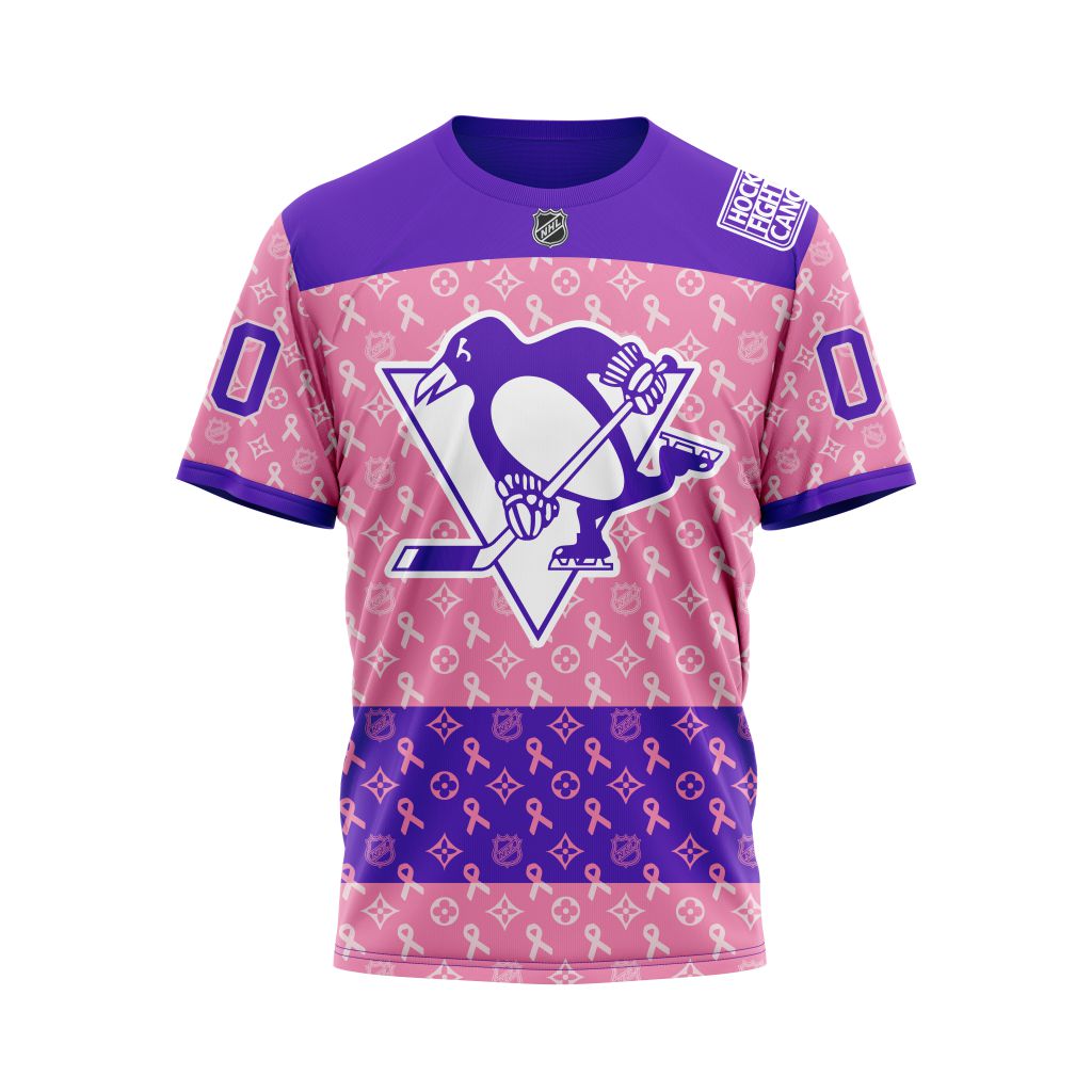NHL Pittsburgh Penguins Fights Cancer Jersey Personalized 3D Hoodie Shirt 1 2 3 4 5 6 7
