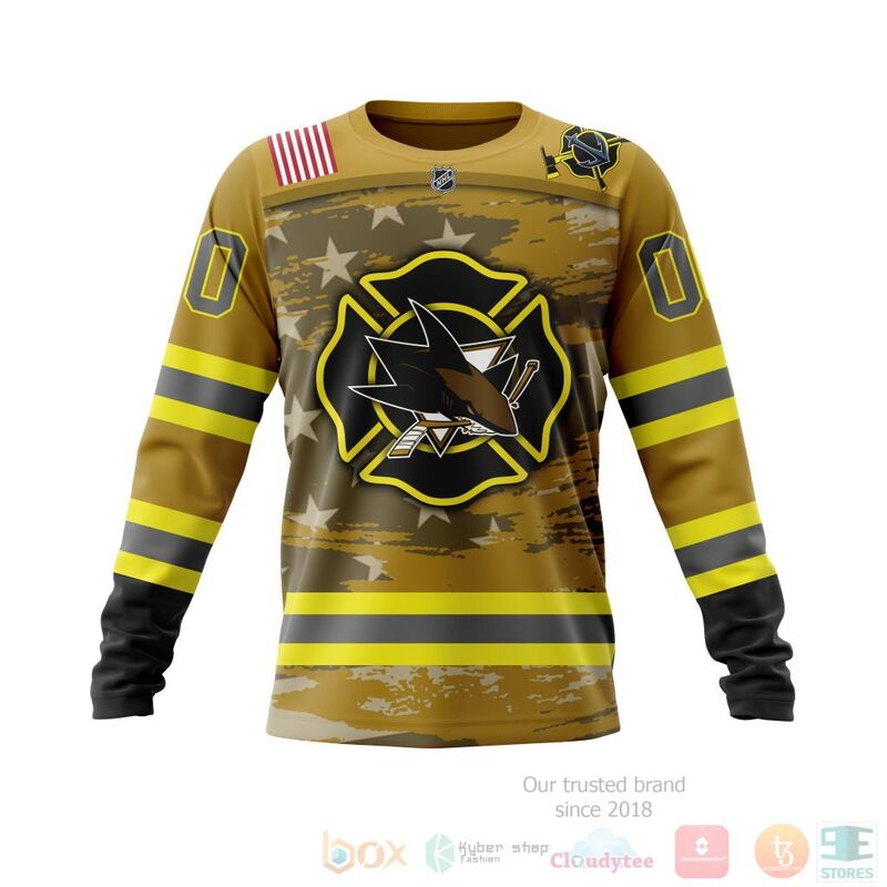 BEST NHL San Jose Sharks Honnor Firefighter Yellow Full Printing Custom 3D Hoodie, T-Shirt 3 NHL San Jose Sharks Honnor Firefighter Yellow 3D Hoodie Shirt 1 2