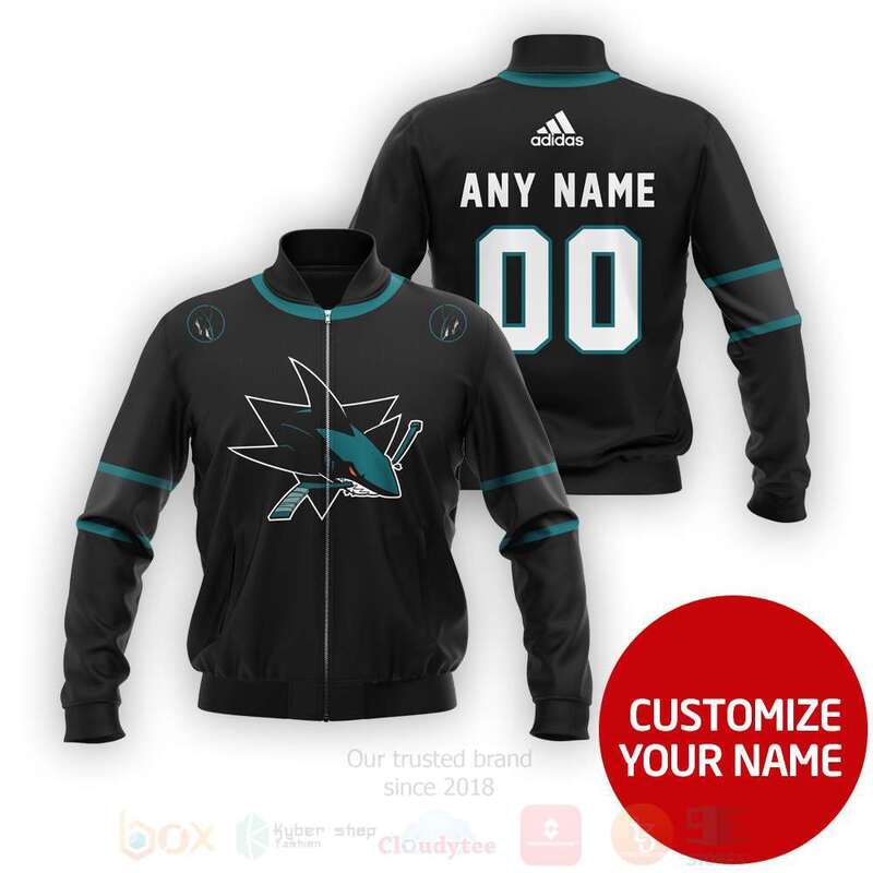 NHL San Jose Sharks Team Personalized Black 3D Bomber Jacket