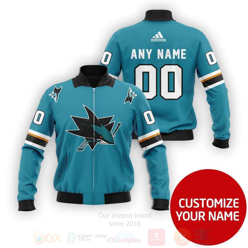 NHL San Jose Sharks Team Personalized Blue 3D Bomber Jacket