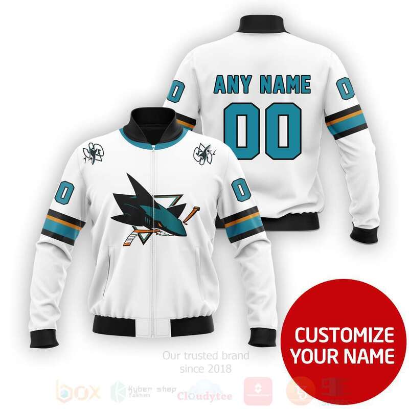 BEST NHL San Jose Sharks Team Personalized White PU 3D Bomber Jacket 7 NHL San Jose Sharks Team Personalized White 3D Bomber Jacket