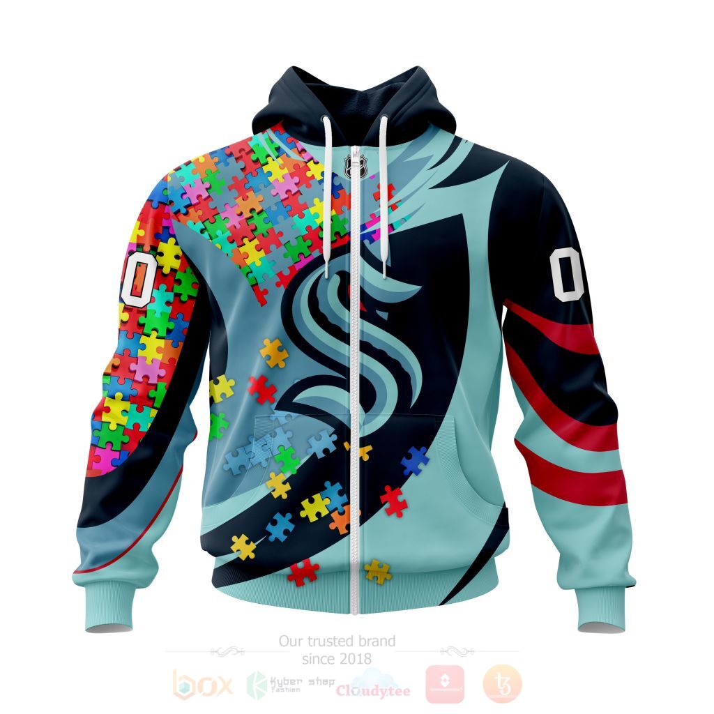 BEST NHL Seattle Kraken Autism Awareness Ver2 Personalized All Over Print Custom Hoodie, T-Shirt 2 NHL Seattle Kraken Autism Awareness Ver2 Personalized 3D Hoodie Shirt 1