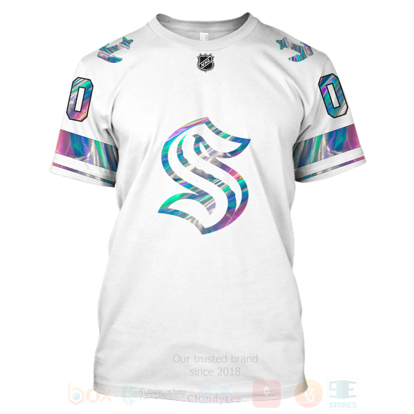 BEST NHL Seattle Kraken Personalized Custom White Unisex 3D Hoodie, Shirt 7 NHL Seattle Kraken Personalized White 3D Hoodie Shirt 1 2 3 4 5 6