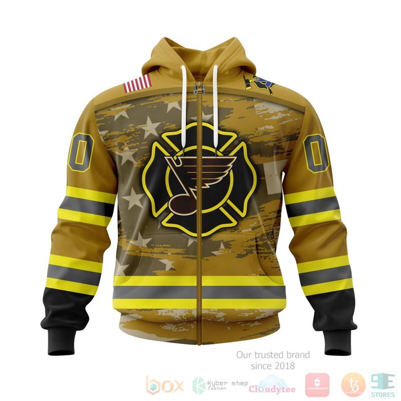 BEST NHL St. Louis Blues Honnor Firefighter Yellow Full Printing Custom 3D Hoodie, T-Shirt 2 NHL St Louis Blues Honnor Firefighter Yellow 3D Hoodie Shirt 1