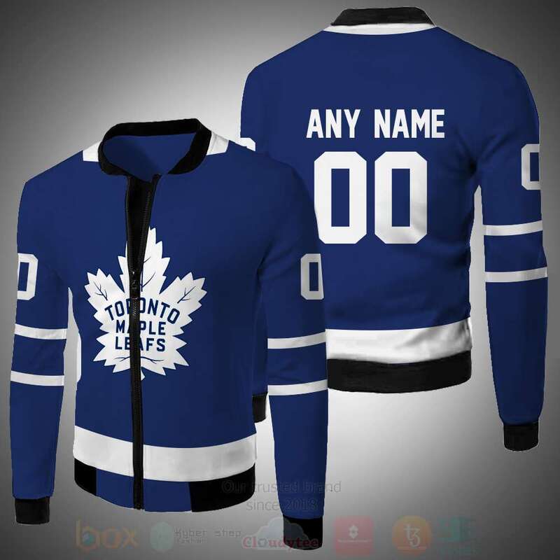 BEST NHL Toronto Maple Leafs Team Personalized Blue PU 3D Bomber Jacket 2 NHL Toronto Maple Leafs Team Personalized Blue 3D Bomber Jacket 1