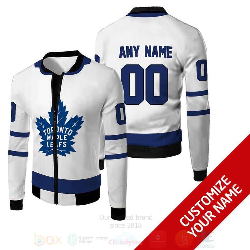 BEST NHL Toronto Maple Leafs Team Personalized White PU 3D Bomber Jacket 1 NHL Toronto Maple Leafs Team Personalized White 3D Bomber Jacket