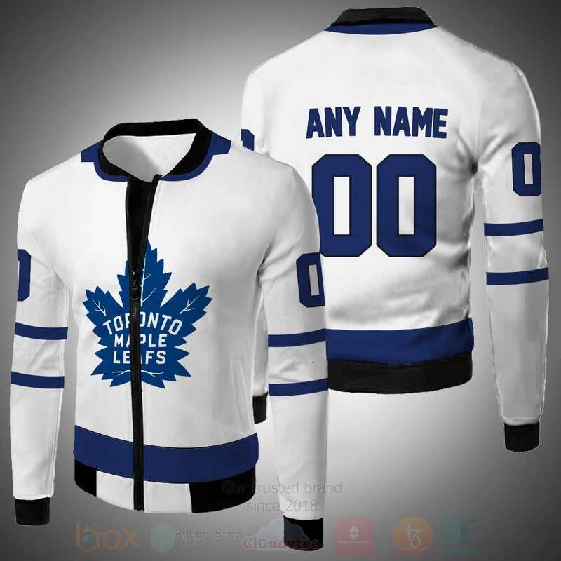 BEST NHL Toronto Maple Leafs Team Personalized White PU 3D Bomber Jacket 2 NHL Toronto Maple Leafs Team Personalized White 3D Bomber Jacket 1