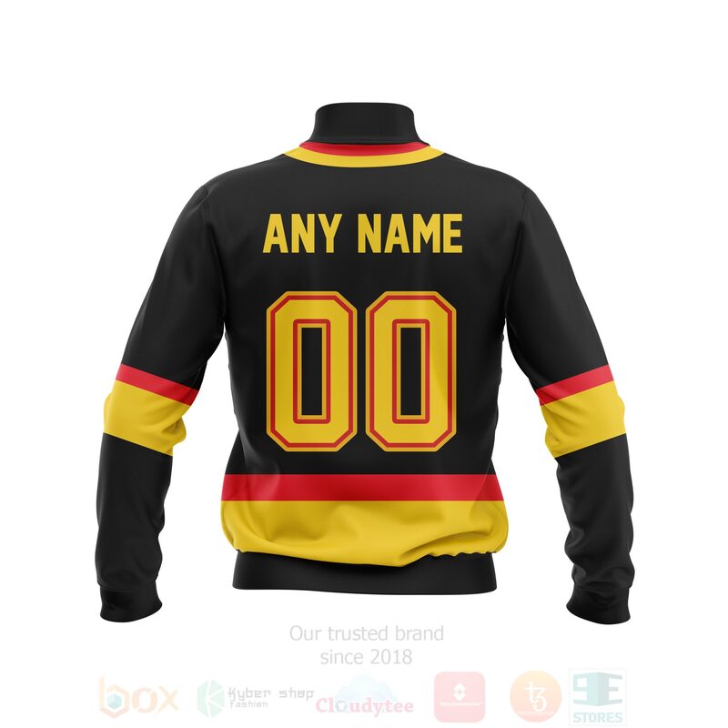 BEST NHL Vancouver Canucks Team Personalized Black PU 3D Bomber Jacket 2 NHL Vancouver Canucks Team Personalized Black 3D Bomber Jacket 1