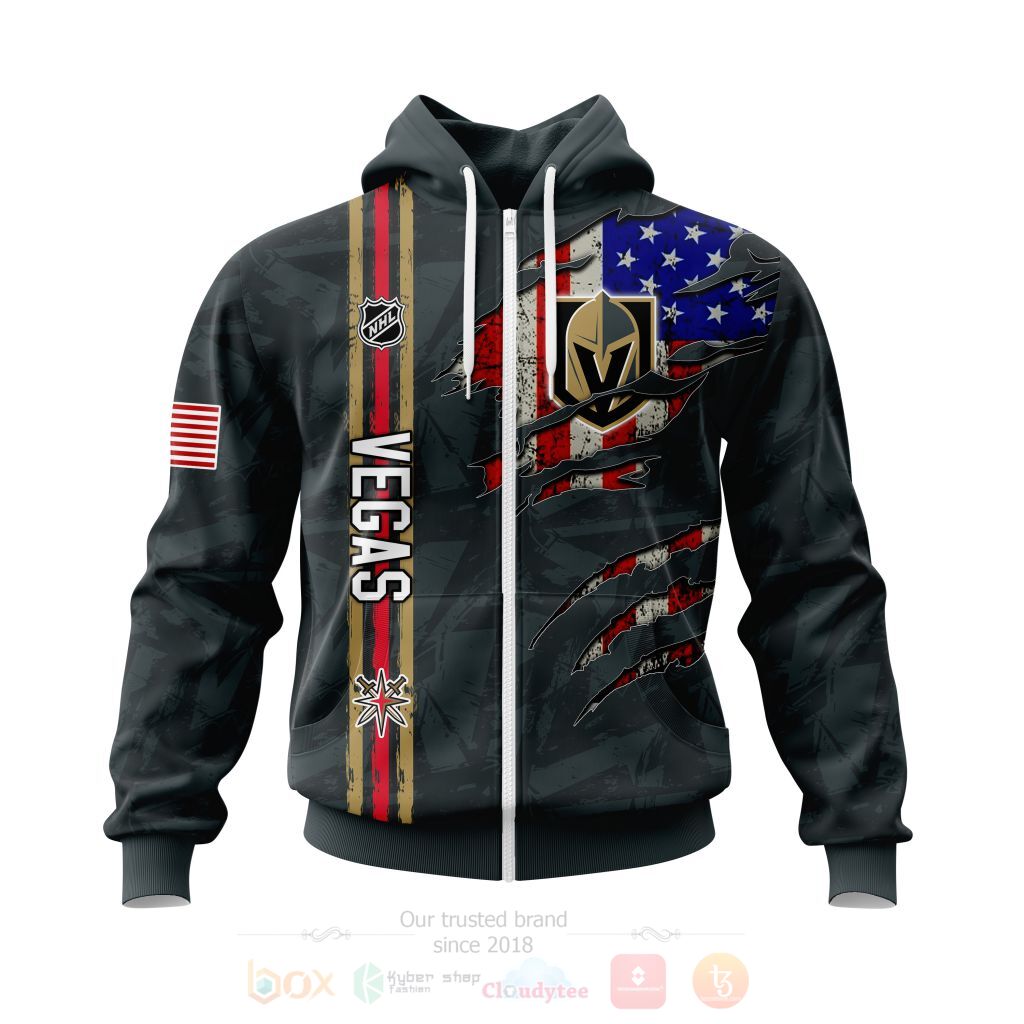 BEST NHL Vegas Golden Knights Personalized With American Flag All Over Print Custom Hoodie, T-Shirt 2 NHL Vegas Golden Knights Personalized With American Flag 3D Hoodie Shirt 1