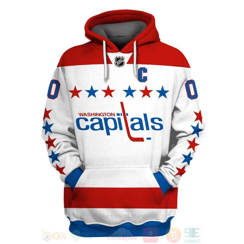 BEST NHL Washington Caps Hatitals Personalized White Full Printing 3D Hoodie, Shirt 3 NHL Washington Capitals Personalized White 3D Hoodie Shirt 1 2
