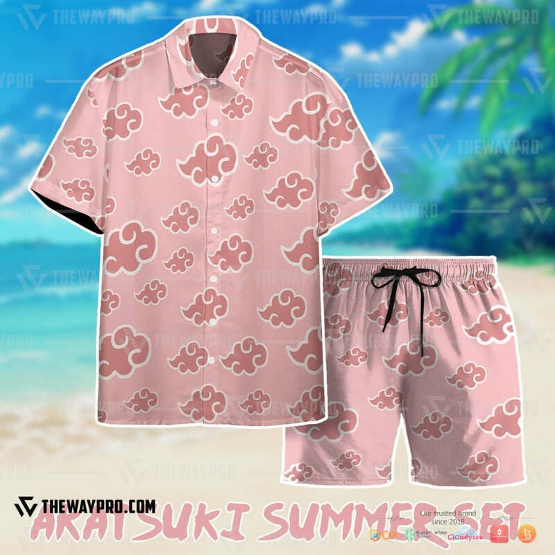 Naruto Pink Akatsuki Pattern Hawaiian shirt, short 4 Naruto Pink Akatsuki Pattern Hawaiian shirt short 1 2 3