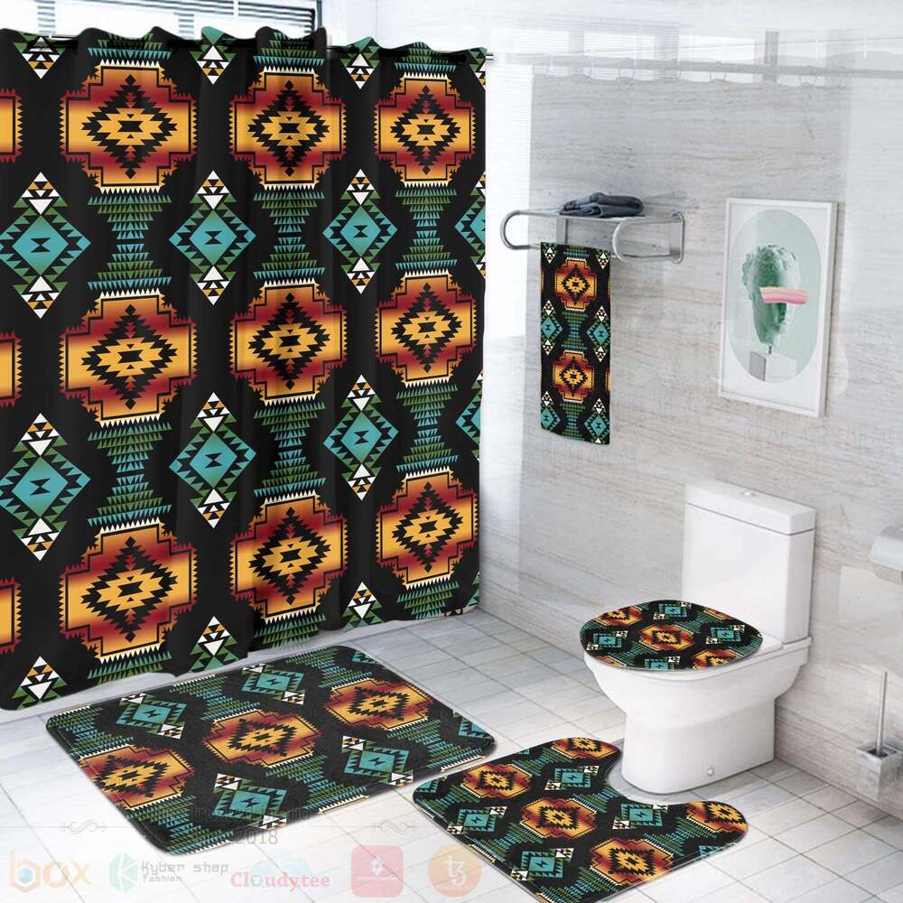 Native American Patterns Black Red Bathroom Set