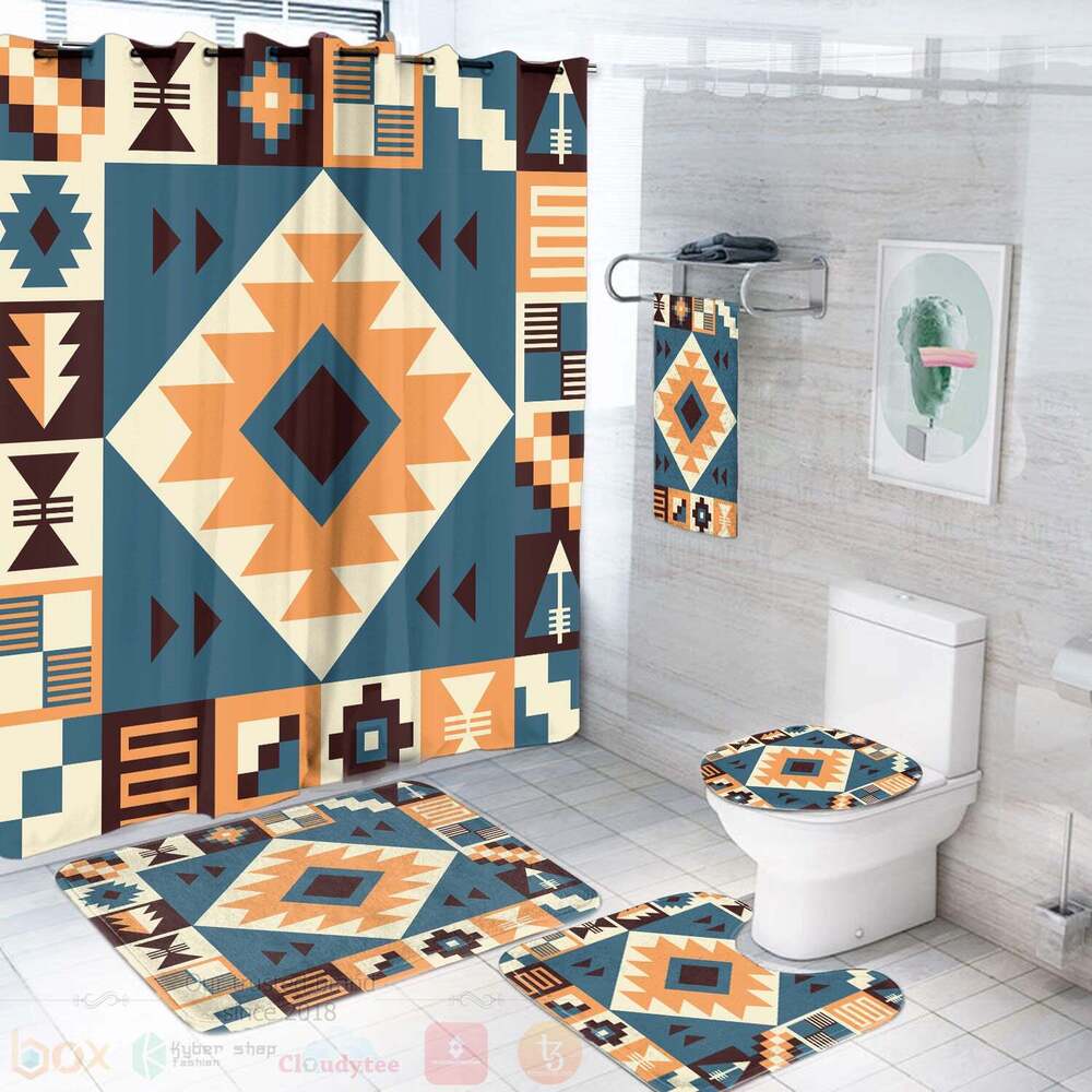 Navy Arrow Pattern Bathroom Set